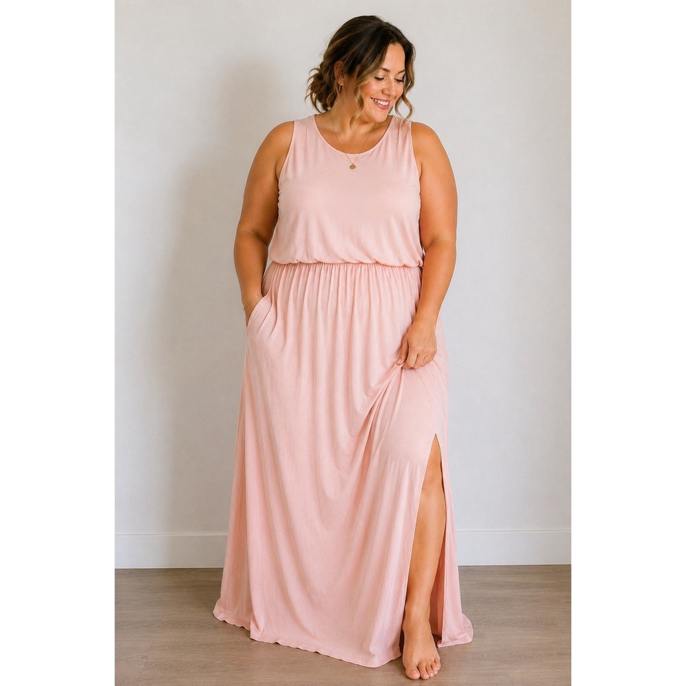 C.O.Z.Y XL Blush Pink Maxi Dress Sleeveless Slit Pockets Fairie Casual Lounge